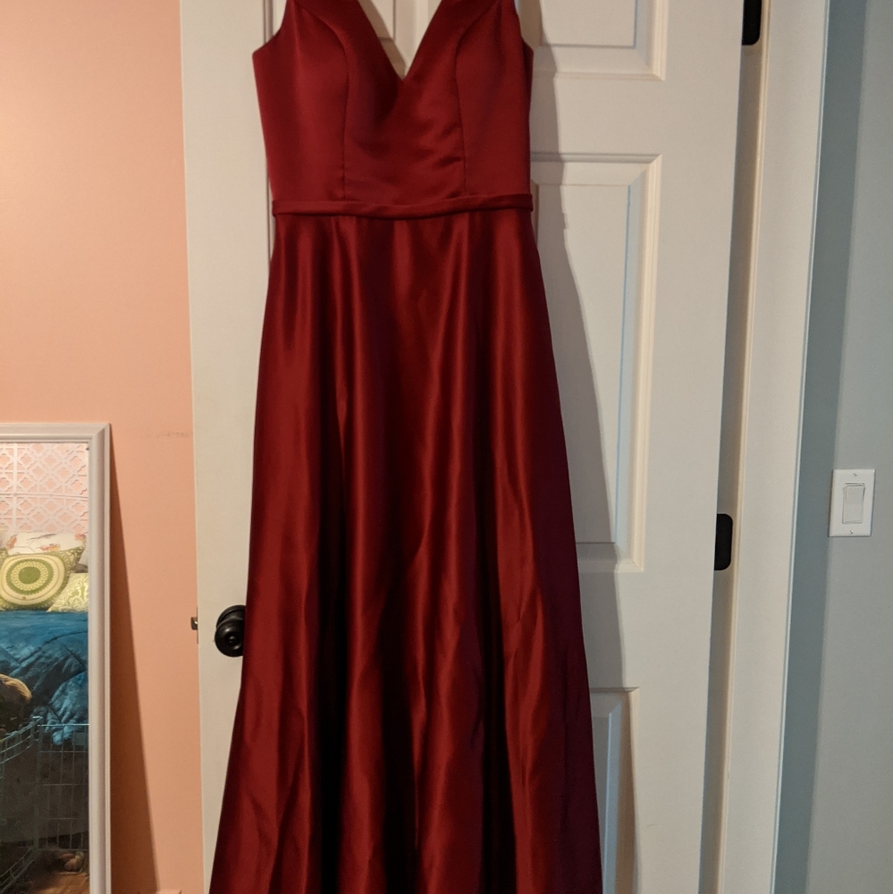 Burgundy Satin Bridesmaid Dress